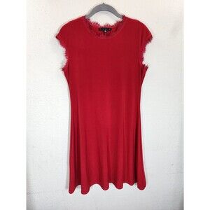 Tiana B Dress Womens Medium Red Swing Knit Lace Trim Cap Sleeve Made in USA
